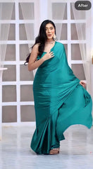 Embellished Satin Silk Rama Color Ready To Wear Saree