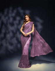 Glimmering Dusty Pink Color Sequence Work Saree