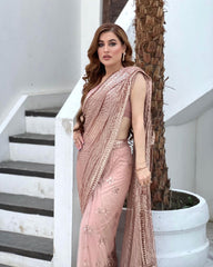 Glimmering Beige Color Sequence Work Saree