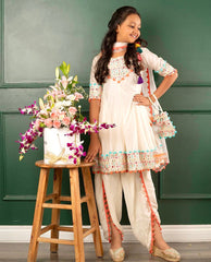 Presenting Baby Girl White Embroidery Work Top With Dhoti Salwar