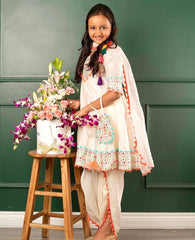 Presenting Baby Girl White Embroidery Work Top With Dhoti Salwar