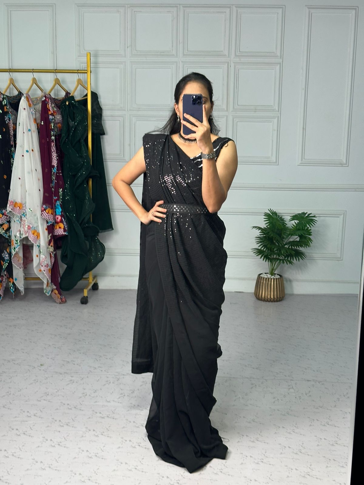 Luxuriant Ready To Wear Black Color Saree