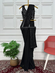 Luxuriant Ready To Wear Black Color Saree