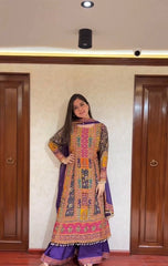 Wedding Wear Blue Color Multi Hand Work Sharara Suit