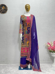 Wedding Wear Blue Color Multi Hand Work Sharara Suit