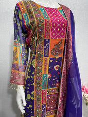 Wedding Wear Blue Color Multi Hand Work Sharara Suit
