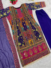 Wedding Wear Blue Color Multi Hand Work Sharara Suit