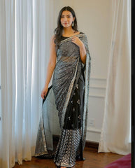 Silver Sequence Work Dazzling Black Color Saree