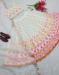 Stylish White Color Multi Thread Sequence Work Lehenga Choli