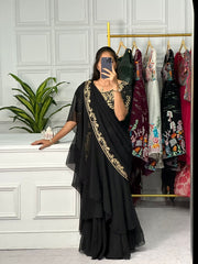 Exclusive Embroidery Work Black Color Lehenga Saree