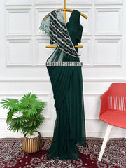 Fancy Dark Green Ready To Wear Saree With Shrug