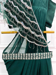 Fancy Dark Green Ready To Wear Saree With Shrug