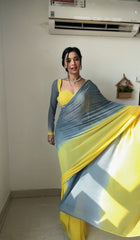 Stylish Ready To Wear Yellow And Gray Double Tone Saree