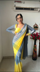 Stylish Ready To Wear Yellow And Gray Double Tone Saree