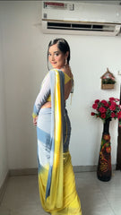 Stylish Ready To Wear Yellow And Gray Double Tone Saree