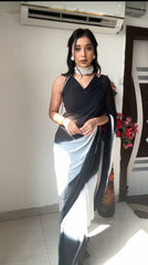 Terrific Ready To Wear Black And White Color Print Saree