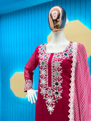 Shining Pink Color Embroidery With Real Mirror Work  Pant With Duatta