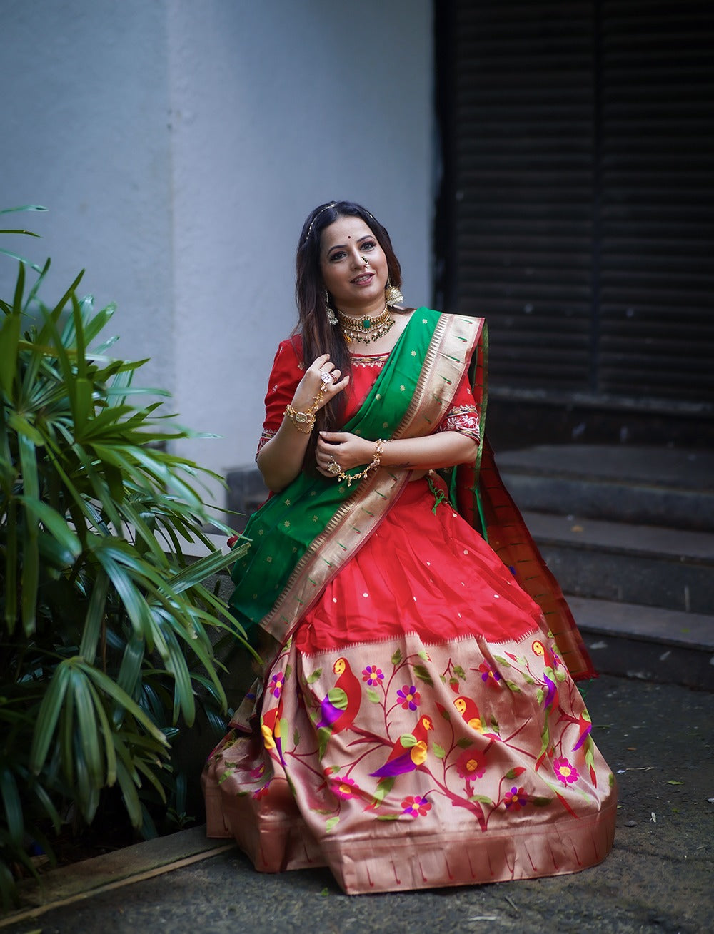 Traditional Wear Red Jacquard Silk With Weaving Zari Work Lehenga Choli