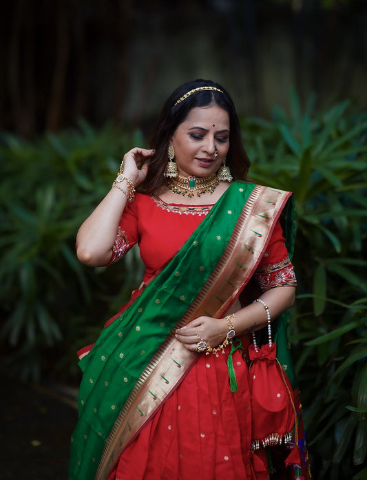 Traditional Wear Red Jacquard Silk With Weaving Zari Work Lehenga Choli