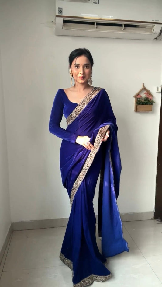 Peaceful  Blue Color Thread with Sequence Saree