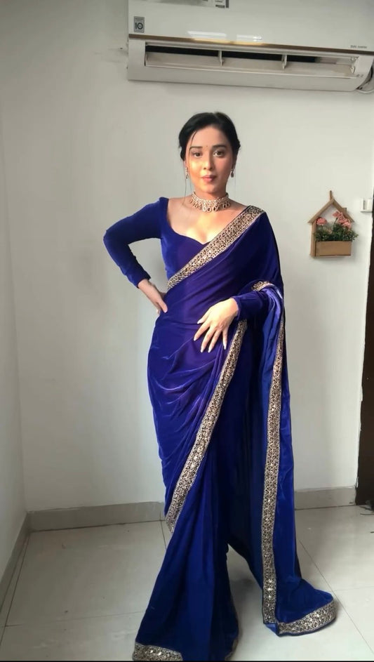 Peaceful  Blue Color Thread with Sequence Saree