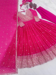 Charming Pink Color Faux Georgette Sequence Work Gown