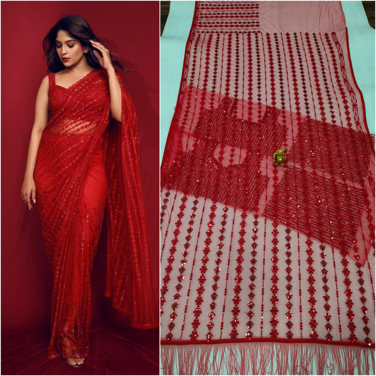 Fantastic  Sequence Work Mono Net Saree