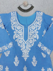 Admiring  Chinestich Work  Sky Blue Color Top With Pent