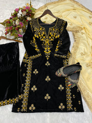 Admiring Black Color  Velvet With Sequence Embroidery Work Sharar Suit