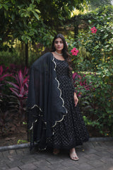 Embellished  Black Color Georgette  Sequins-Multi & Thread Embroidered Work Long Gown