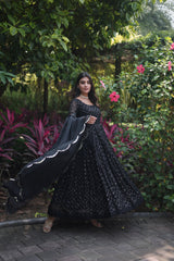 Embellished  Black Color Georgette  Sequins-Multi & Thread Embroidered Work Long Gown