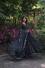 Embellished  Black Color Georgette  Sequins-Multi & Thread Embroidered Work Long Gown