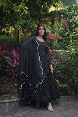 Embellished  Black Color Georgette  Sequins-Multi & Thread Embroidered Work Long Gown