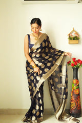 Daisy Black Color Cotton Silk Ready To Wear Saree