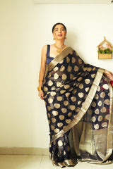 Daisy Black Color Cotton Silk Ready To Wear Saree