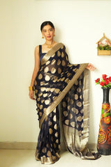 Daisy Black Color Cotton Silk Ready To Wear Saree