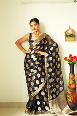 Daisy Black Color Cotton Silk Ready To Wear Saree