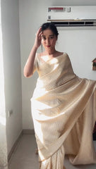 Mesmerizing  White Color Lichi Silk Ready To Wear saree