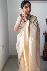 Mesmerizing  White Color Lichi Silk Ready To Wear saree