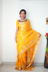 Awesome  Haldi Wear Yelow Color Ready To Wear saree
