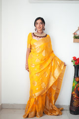 Awesome  Haldi Wear Yelow Color Ready To Wear saree