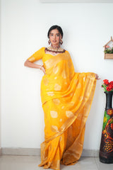 Awesome  Haldi Wear Yelow Color Ready To Wear saree