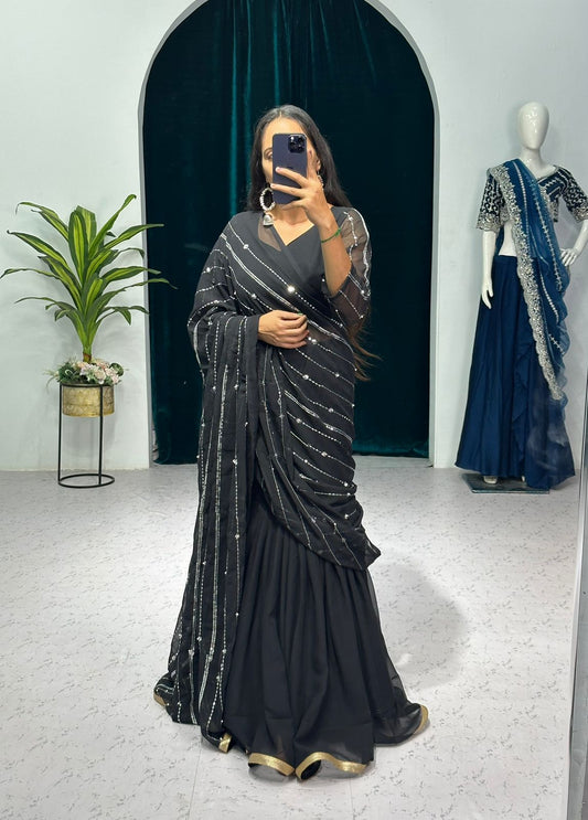 Decent Black Color Lehenga Saree