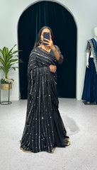 Decent Black Color Lehenga Saree