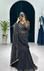 Decent Black Color Lehenga Saree