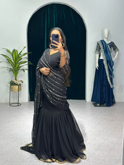 Decent Black Color Lehenga Saree