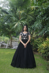 Luxuriant Black Color Blooming  Sequins Embroidered work Gown