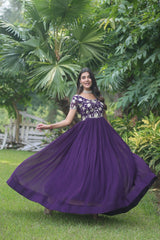 Luxuriant Pupal Color Blooming  Sequins Embroidered work Gown