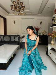 Opulent Organza Silk Aqua Blue Party Wear Dress