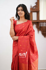 Beautiful  Red Color Lichi Silk Ready To Wear saree